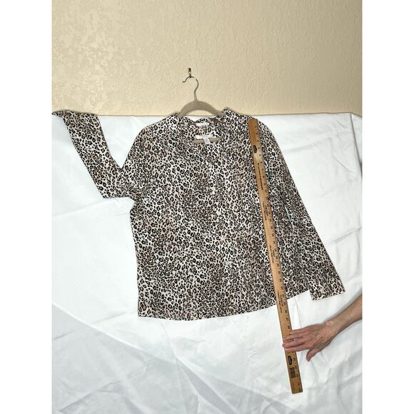 Chico's size 3 top leopard print cream/beige button-up no-iron career, office - Picture 4 of 8